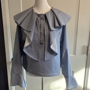 Pure Cotton Blue Ruffle Blouse - size M